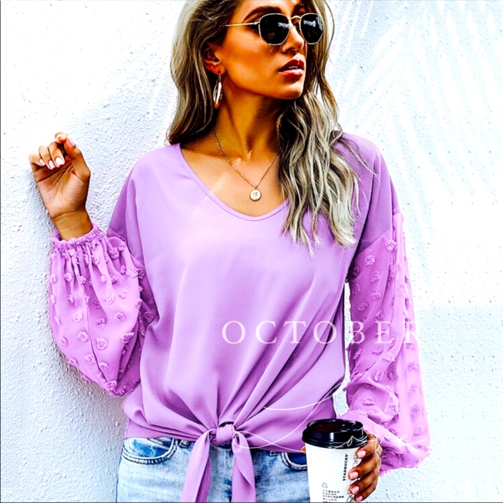 Stunning💜 lavender tie-front top w/cool sleeves